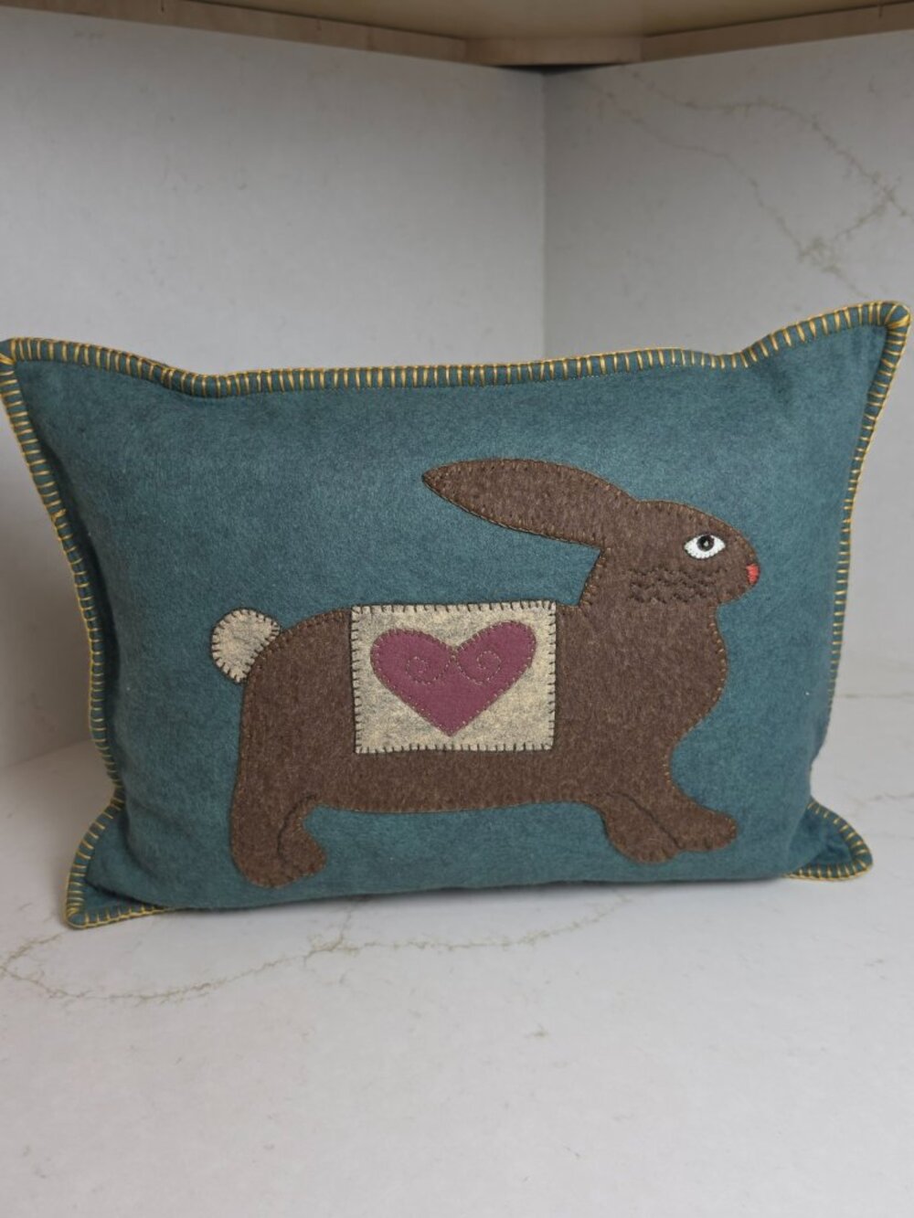 Handcrafted Primitive Wool Felt Bunny Rabbit Decorative Pillow